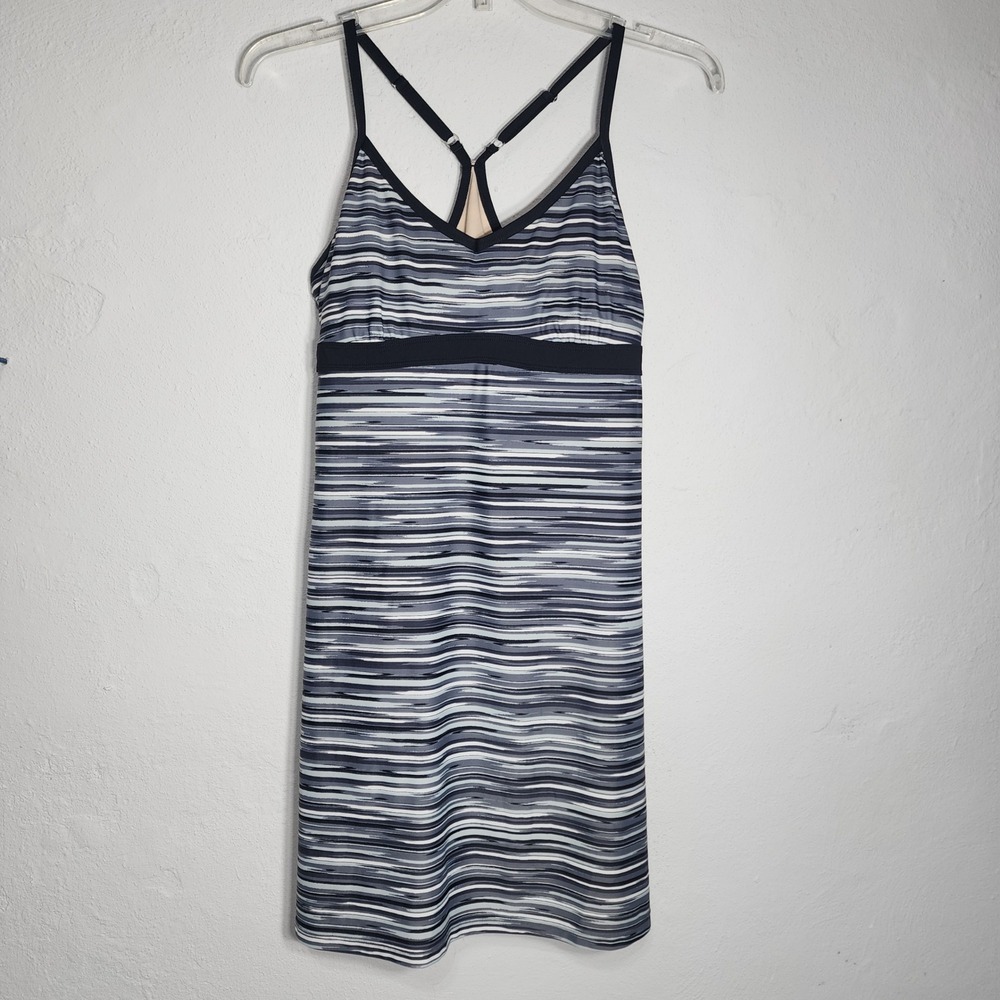 Athleta Swim Dress Women L Grey Black Excellent Striped Racerback 984279